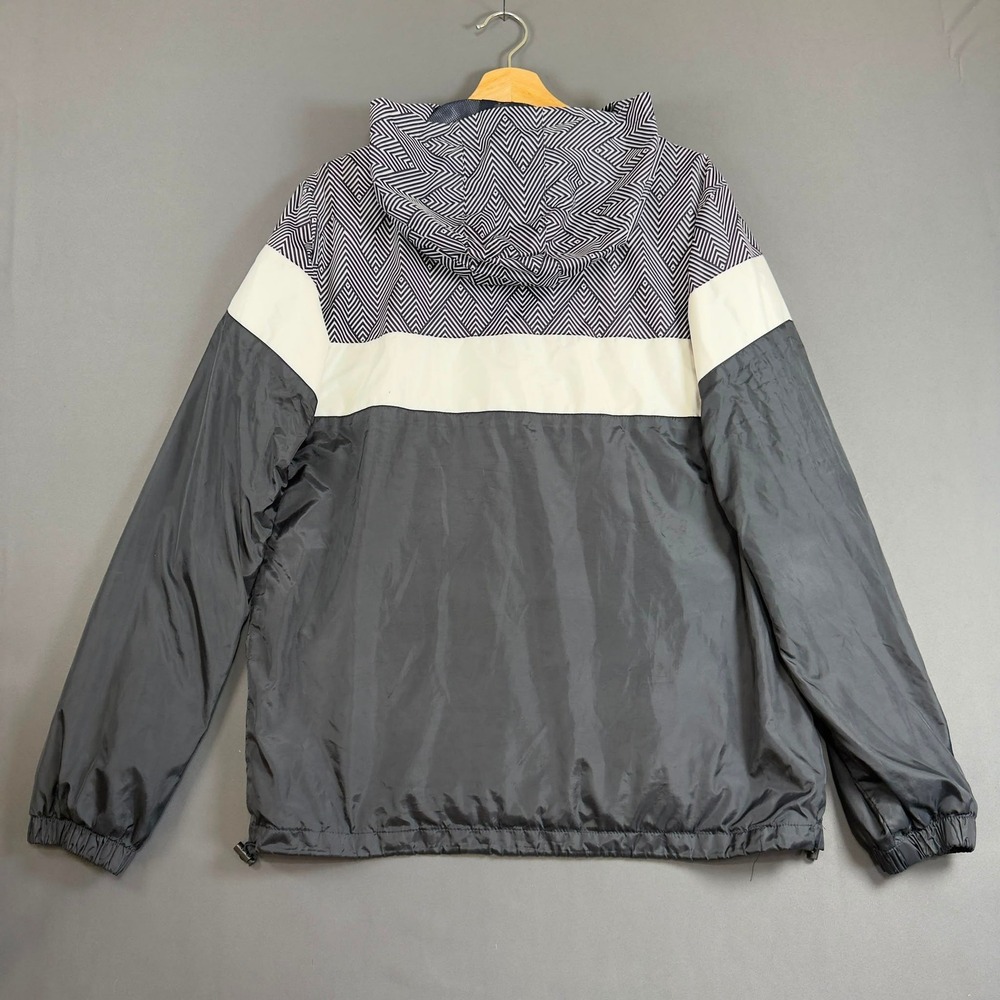 Soul Star Brockman Windbreaker Jacket Hooded Pullover Half Zip Black White L - Picture 2 of 7